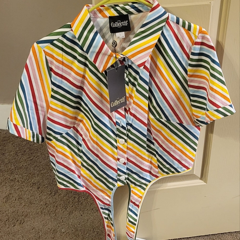 Collectif Sammy Diagonal Rainbow Blouse NWT